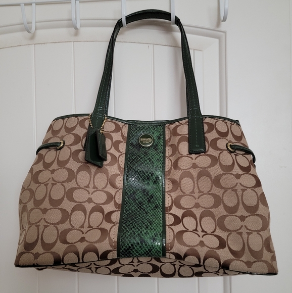 Coach Brown and Green Signature Tote - Picture 1 of 16